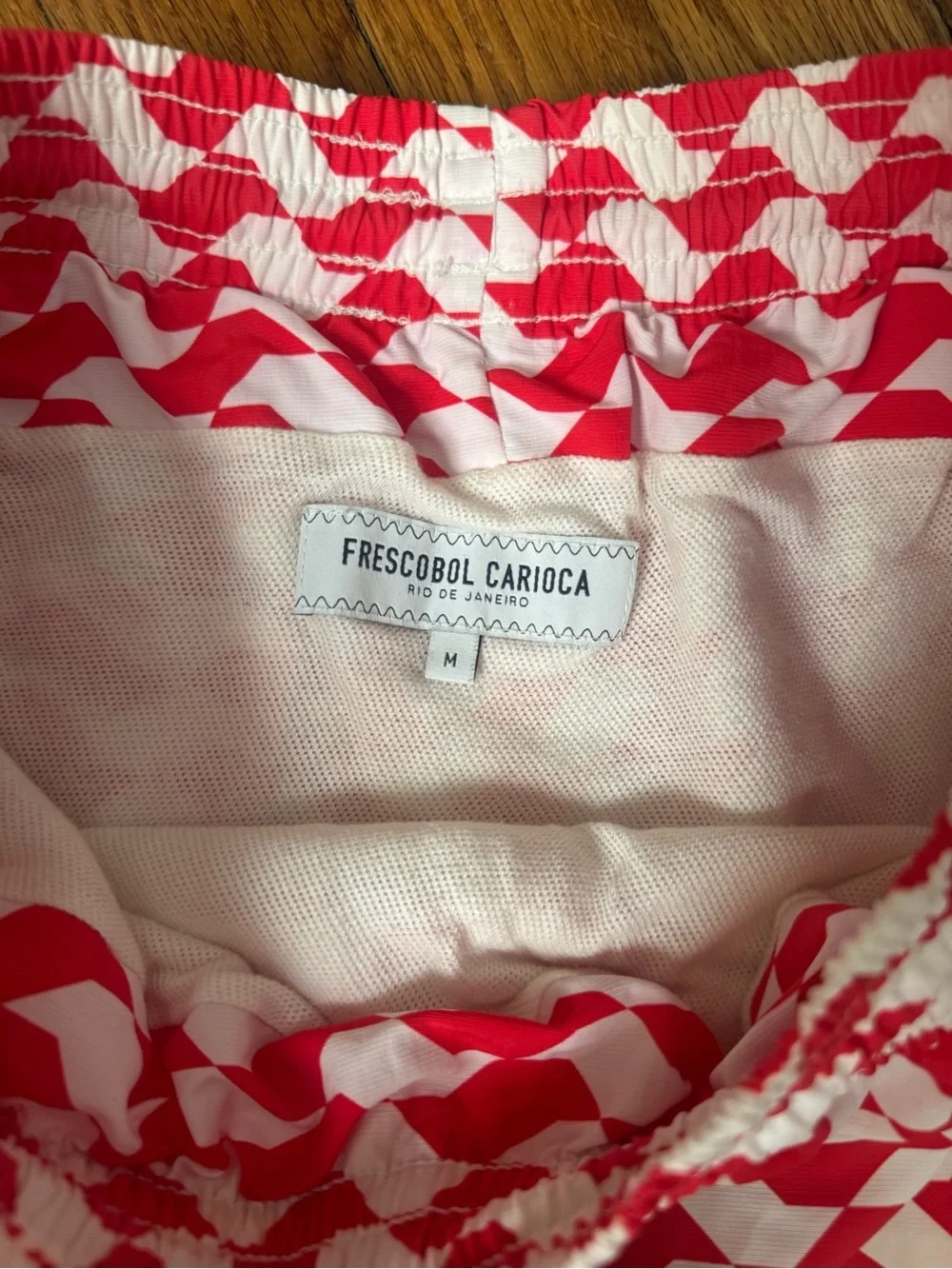 Frescobol Carioca Men’s Red & White Geometric European Swim Trunks